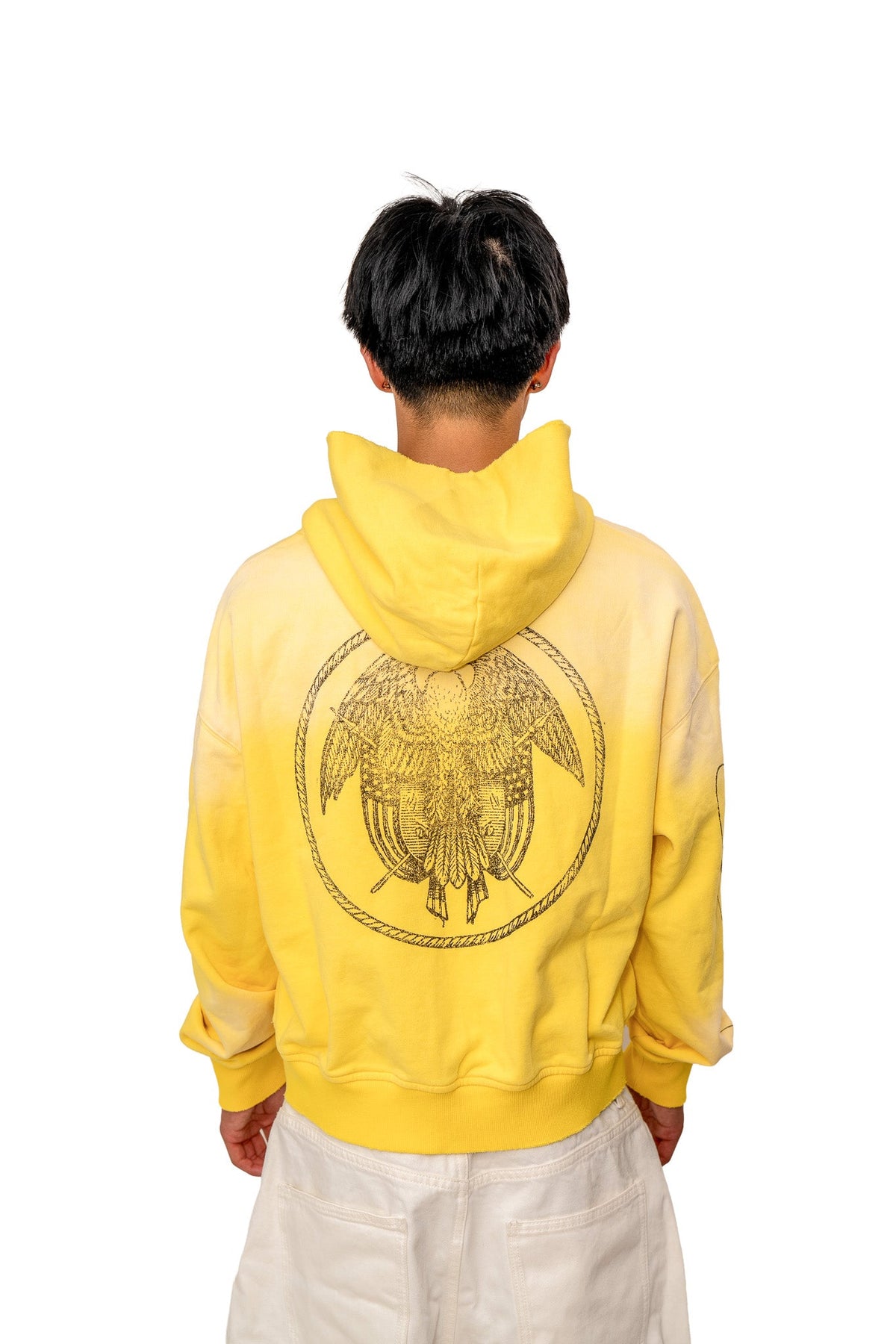 Resurrection Hoodie yellow on model, back