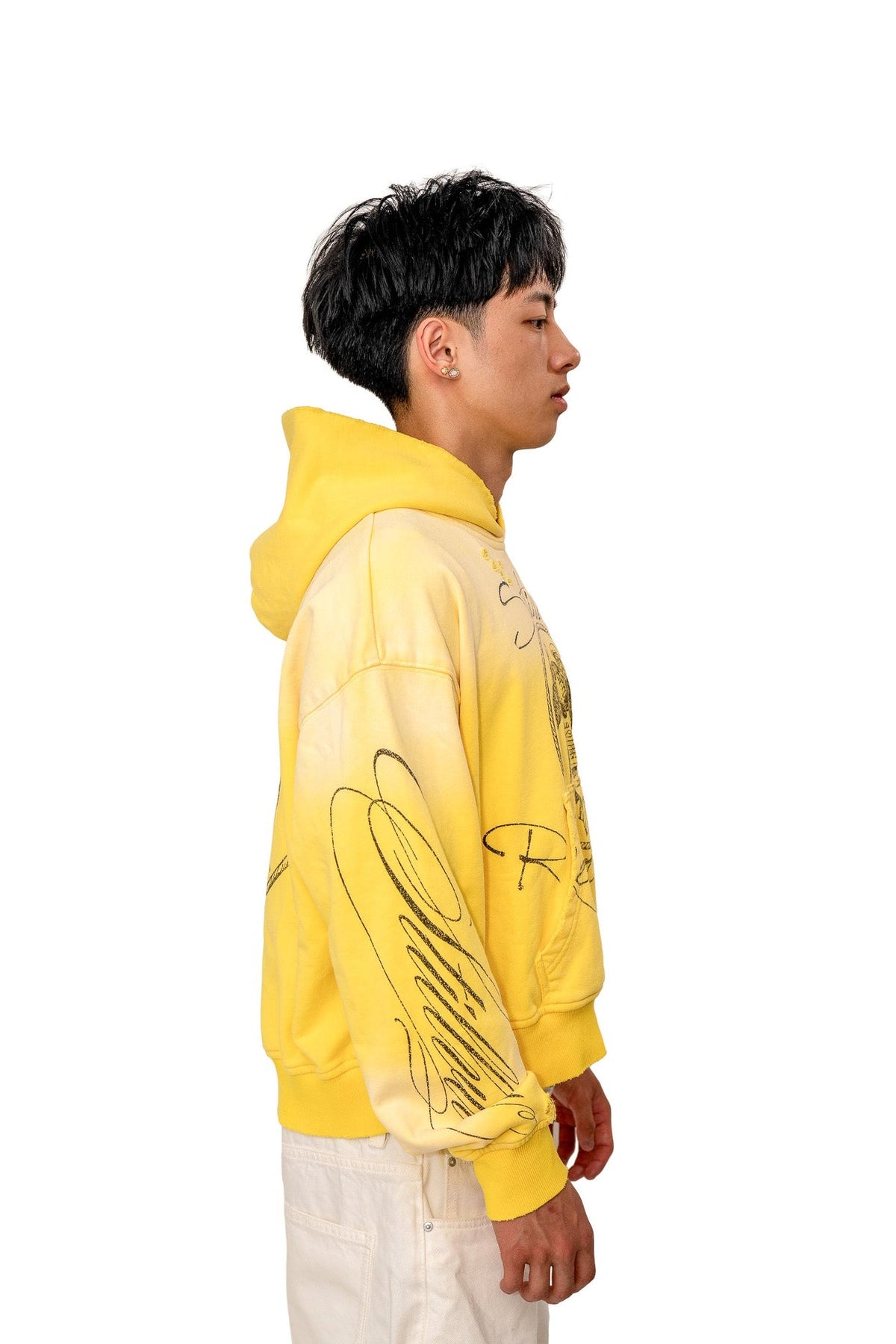 Resurrection Hoodie yellow on model, side